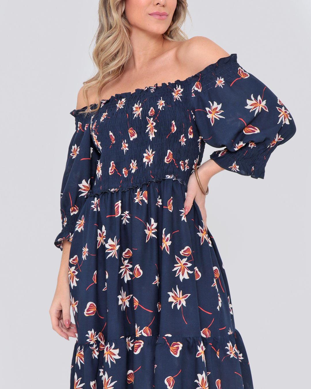 Vestido-Midi-Lastex-Mga-¾--7959re---Marinho