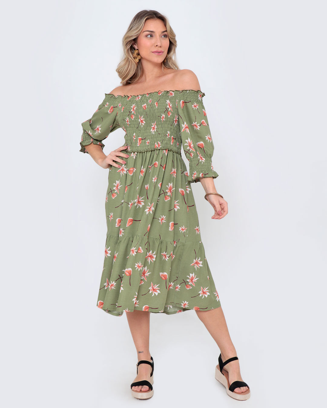 Vestido-Midi-Lastex-Mga-¾--7959re---Verde-Medio