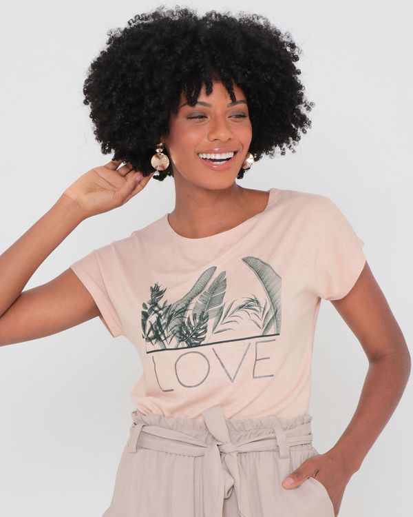 Blusa Feminina Estampa Frontal Folhas Bege GG