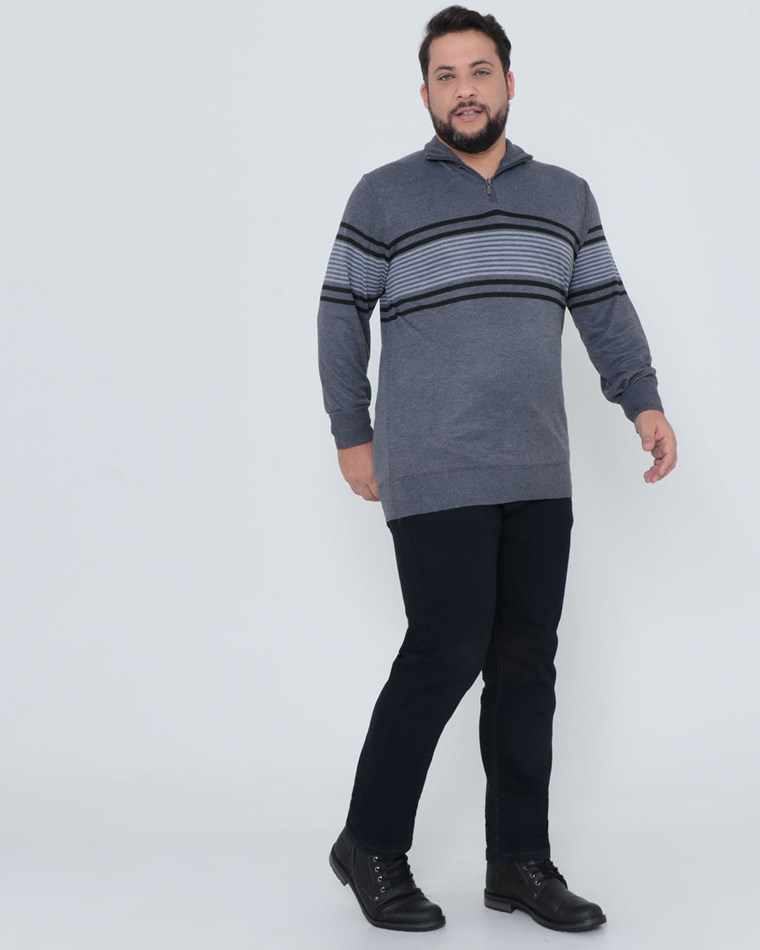 Tricot-Hv5062-001tg-Meio-Zip-List-Plus---Cinza-Medio