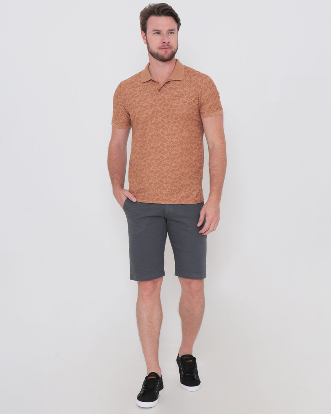 Polo-15350526-Caqui-Floral-Pgg---Marrom-Medio