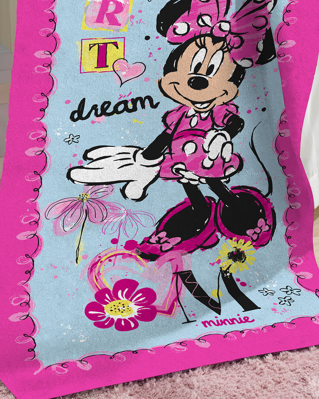 Toalha-Bh-Veludo-70x130-Minnie-Paint---Azul-Claro