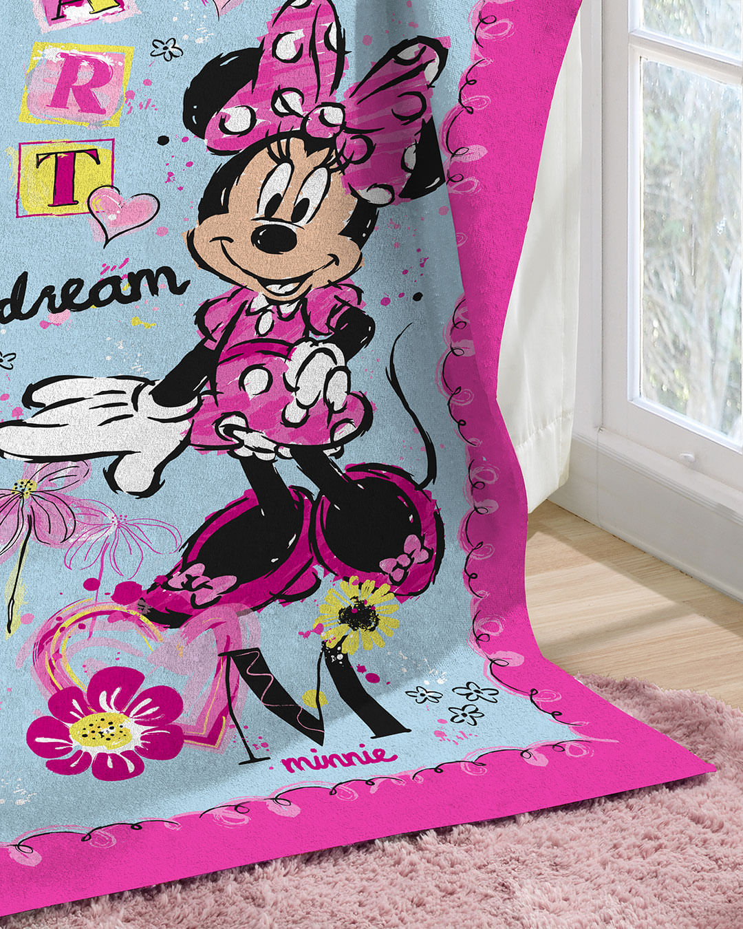 Toalha-Bh-Veludo-70x130-Minnie-Paint---Azul-Claro