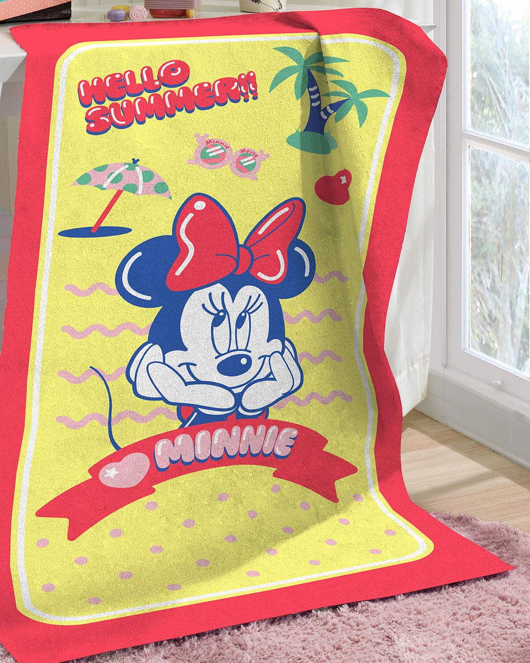 Toalha-Bh-Veludo-70x130-Minnie-Summer---Amarelo-Medio