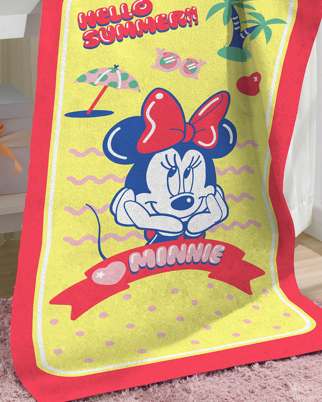 Toalha-Bh-Veludo-70x130-Minnie-Summer---Amarelo-Medio