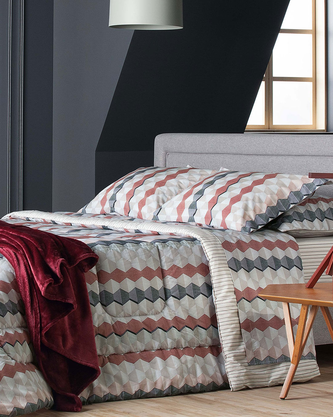 Jg-Cama-Casal-George----4-Pc---Bege-Geometrico