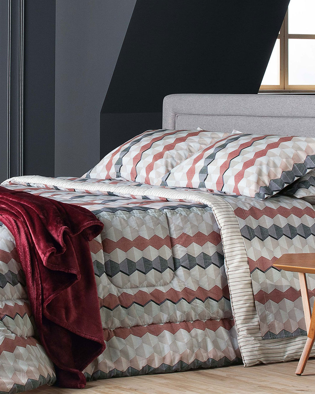 Jg-Cama-Casal-George----4-Pc---Bege-Geometrico