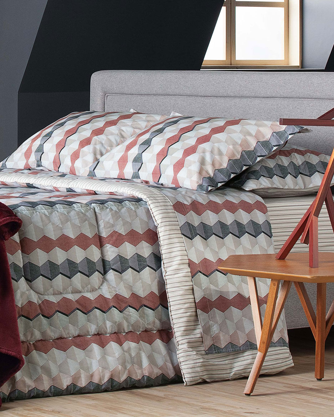 Jg-Cama-Casal-George----4-Pc---Bege-Geometrico