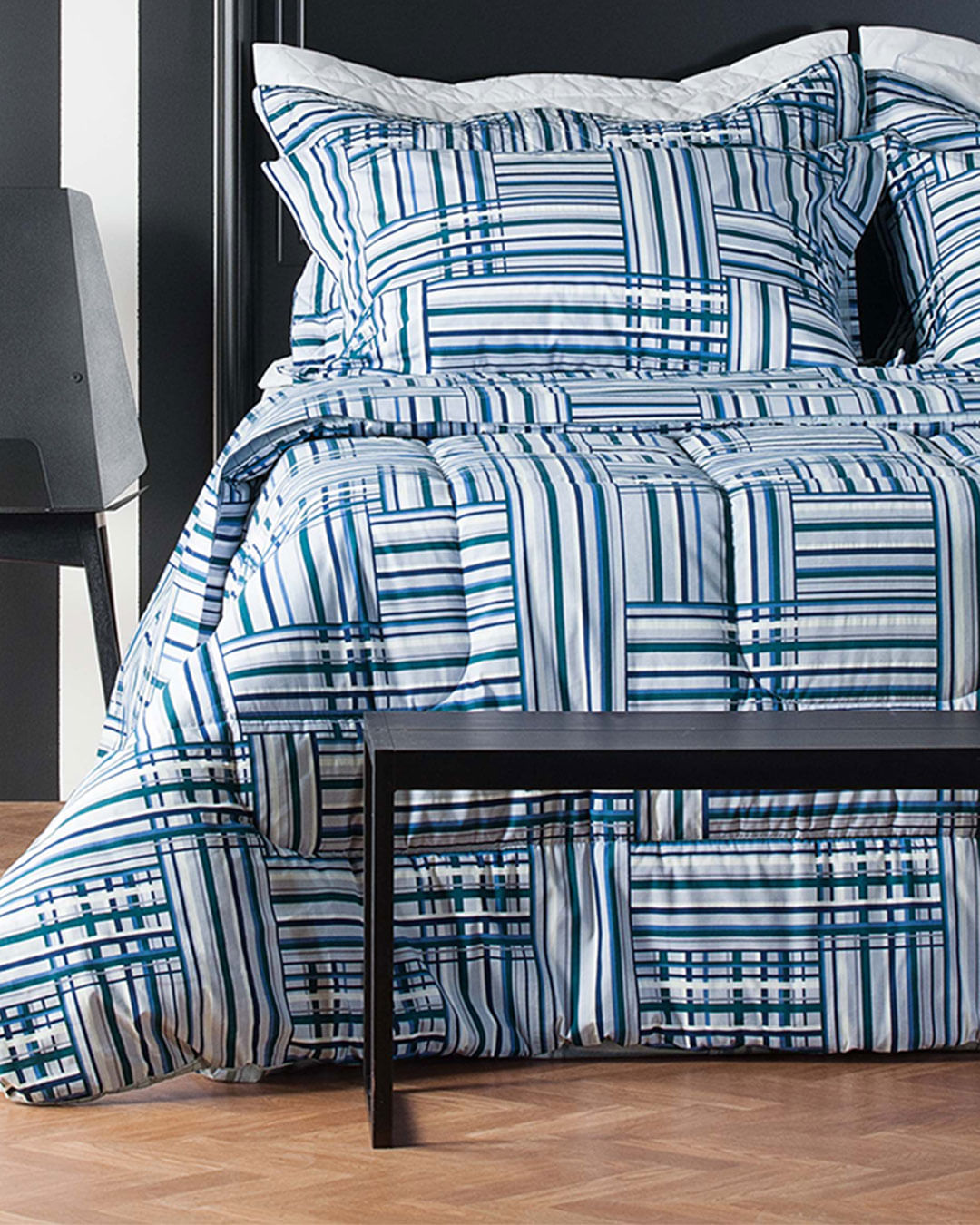 Jg-Cama-King-Size-Conexion---4-Pc---Azul-Listrado