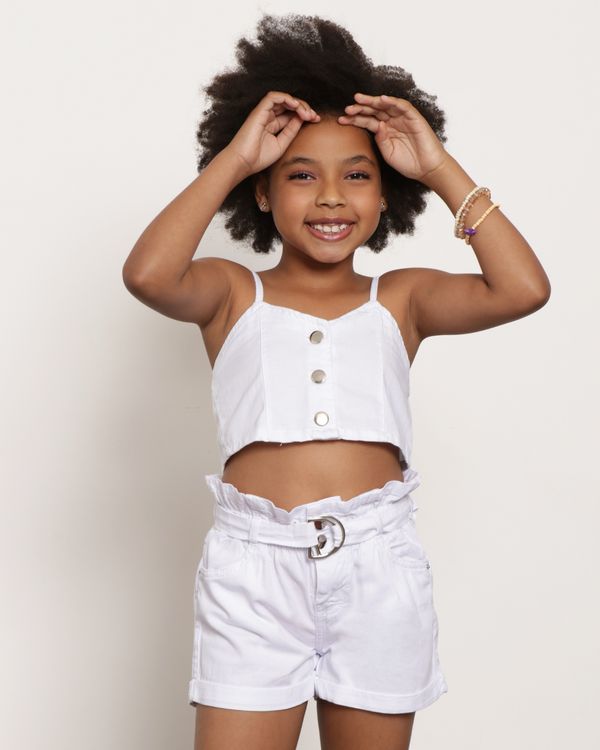 Regata Cropped Infantil Sarja Com Botões Branca 8