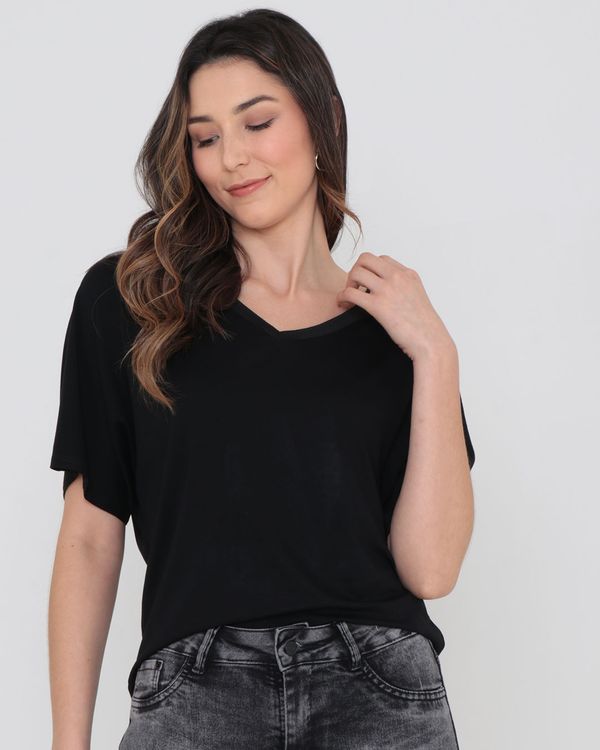 Blusa Decote V Lisa Preta P
