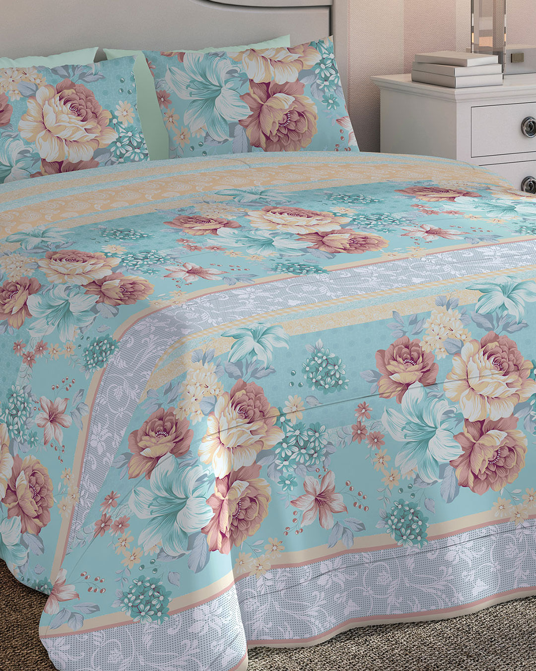 Jg-Cama-Crystal-King-4-Pcs---So---Verde-Floral