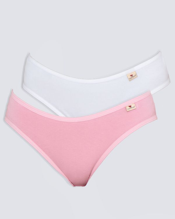Kit 2 Calcinhas Biquíni Básica Branca Rosa M