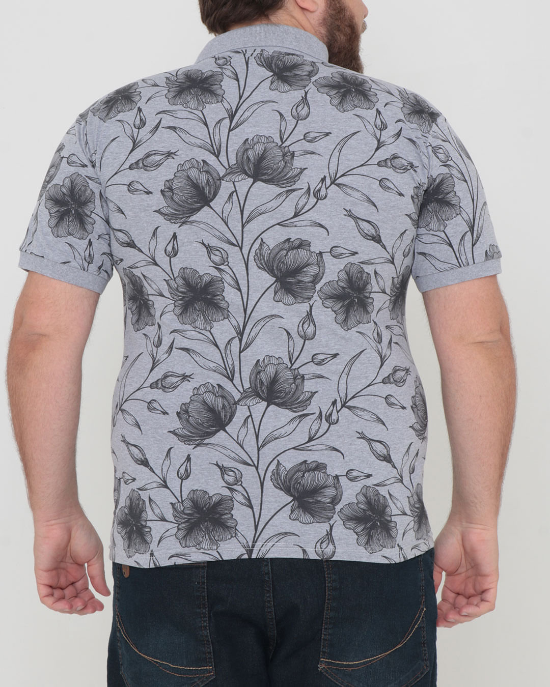 Polo-Ib-9043-Floral-Com-Bordado plus---Cinza-Floral