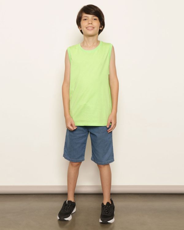 Bermuda Jeans Juvenil Com Elástico Azul Claro 16
