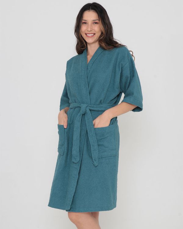 Roupão Kimono Felpudo Azul UN