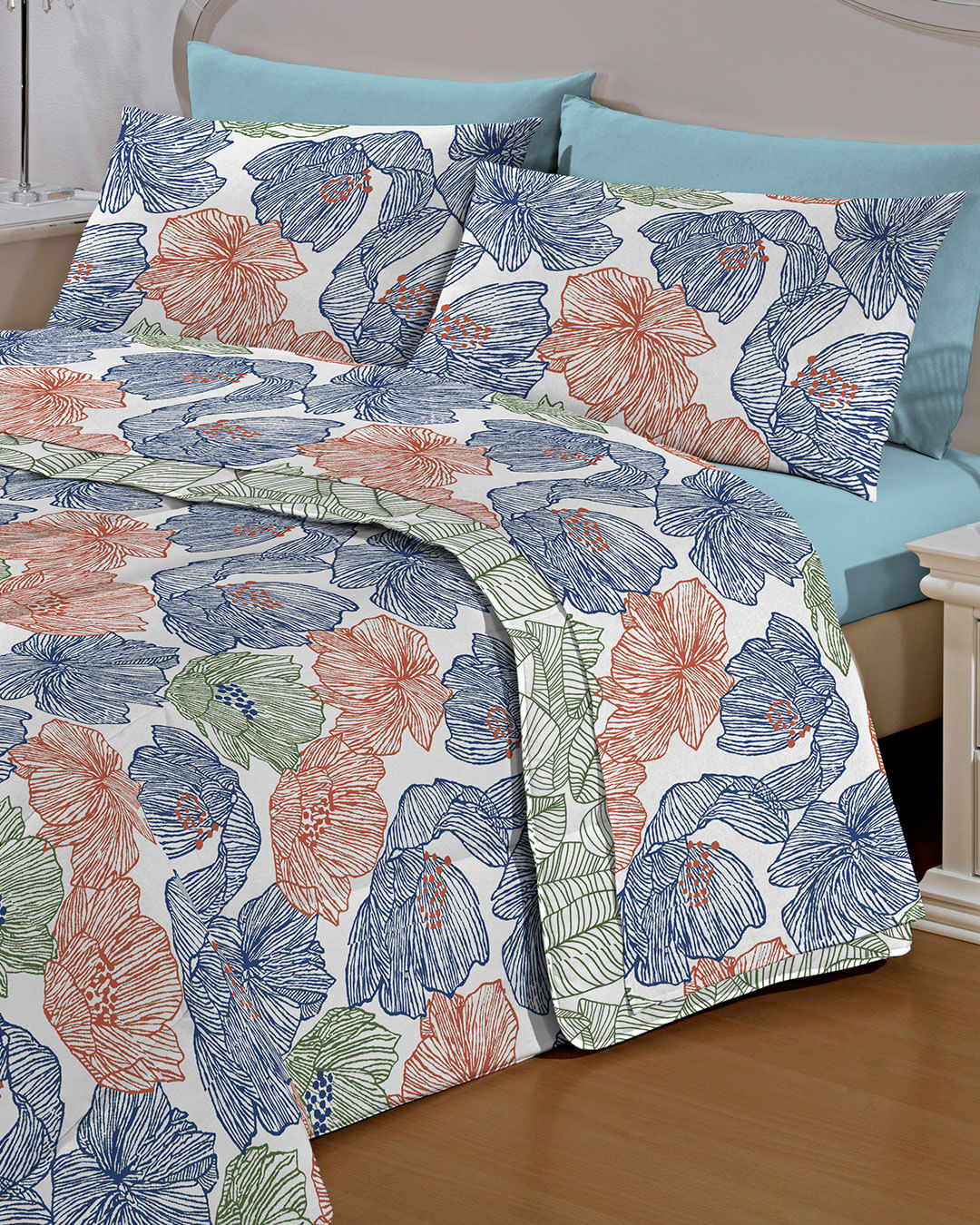 Jogo-De-Cama-Casal-Simples-Celastico-3p---Branco-Floral