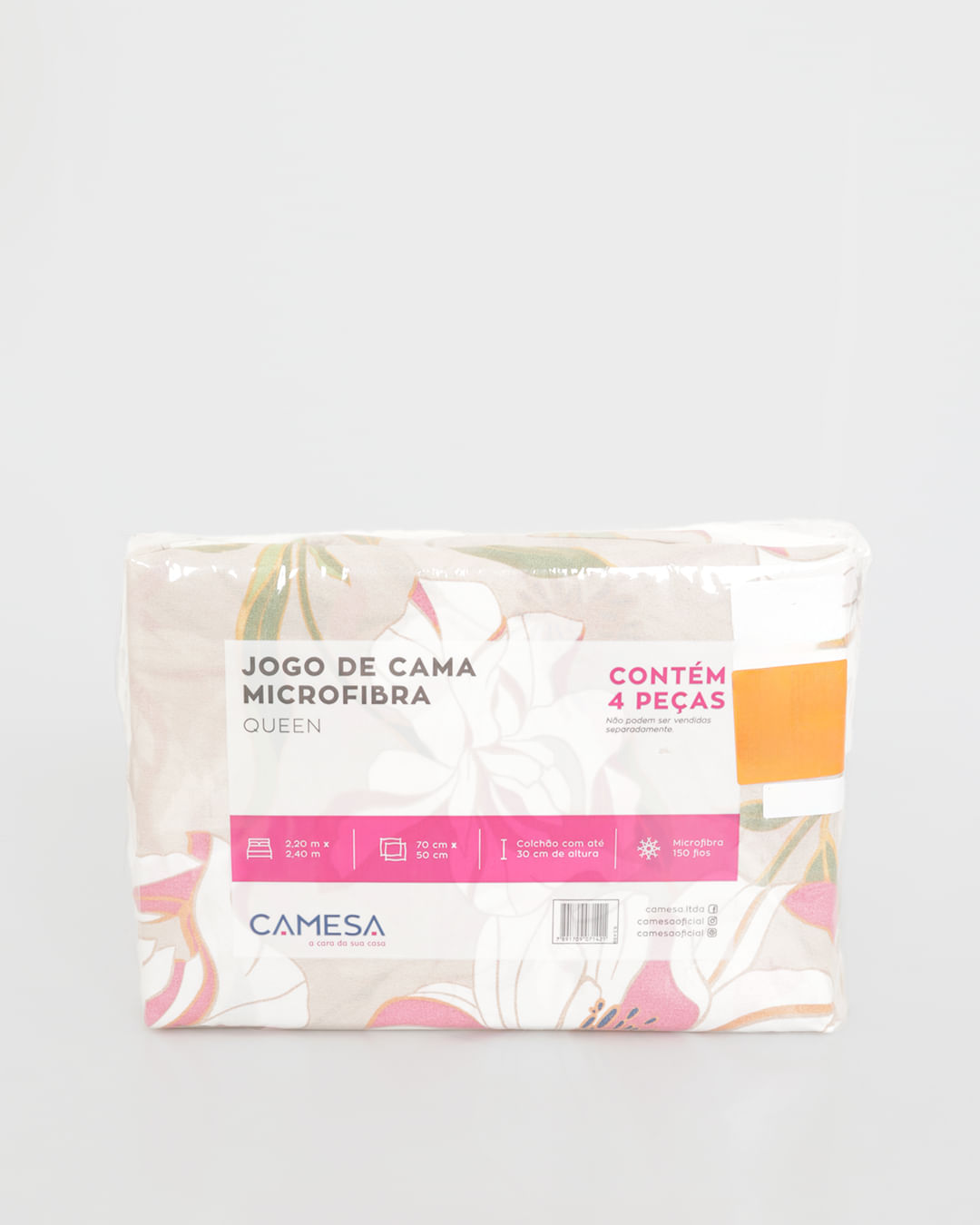 Jogo-De-Cama-Queen-Micro----4-Pecas---Bege-Floral