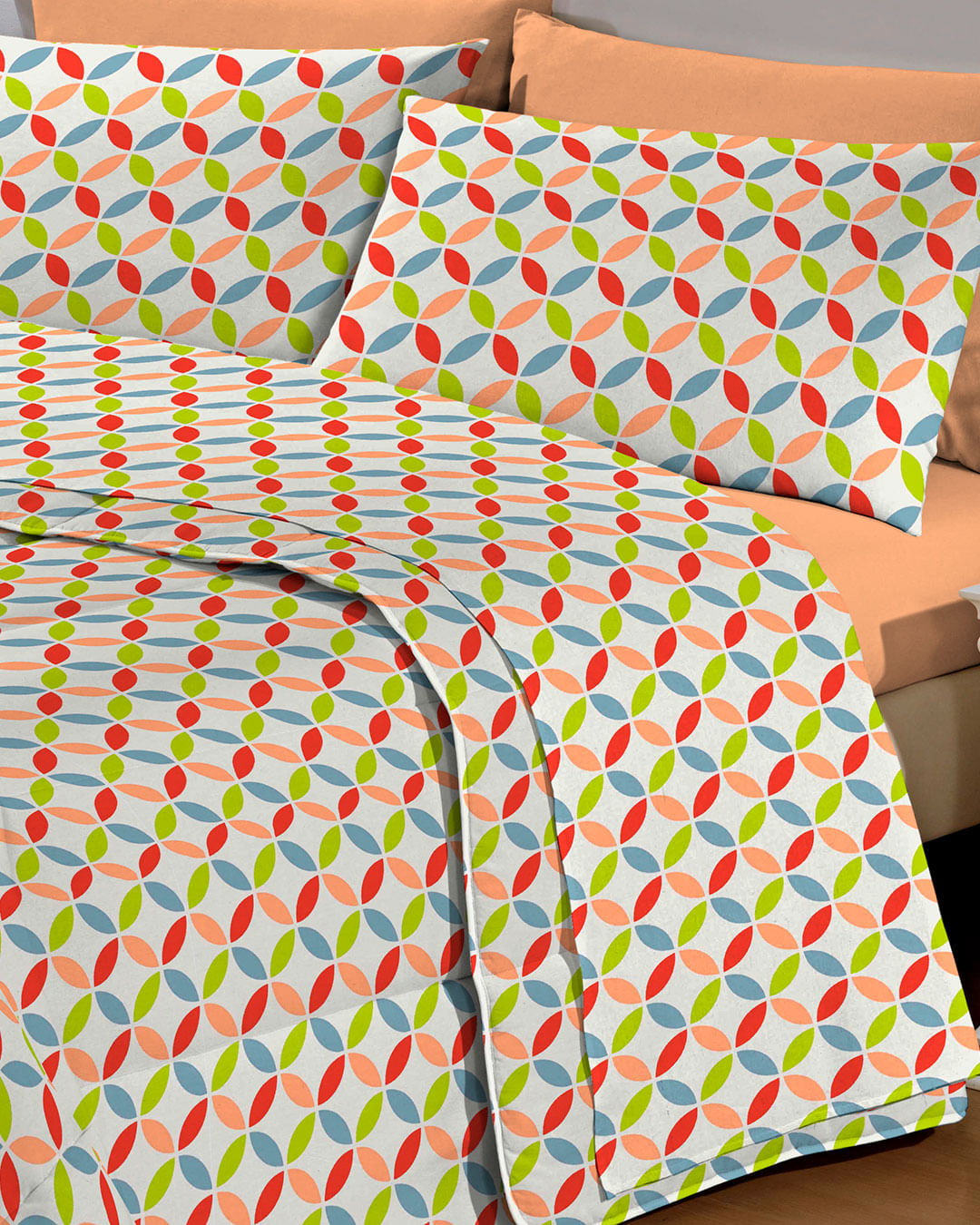 Jogo-De-Cama-Casal-Micro----4-Pecas---Laranja-Geometrico