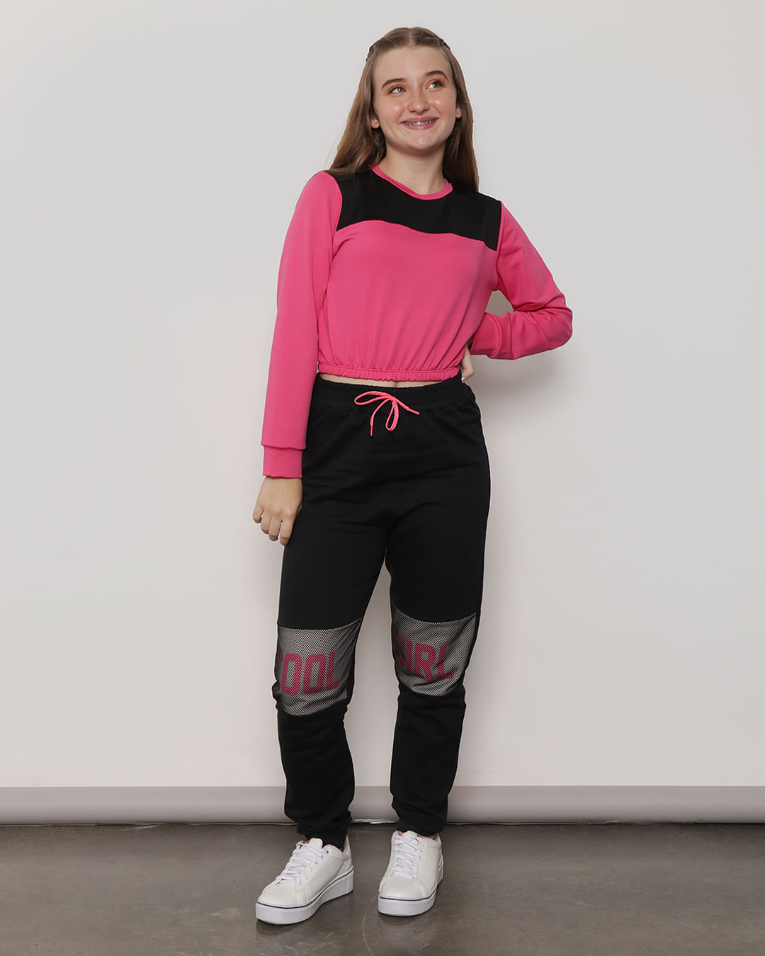 Blusa Juvenil Cropped com Elástico Helanca Rosa-1739819706829