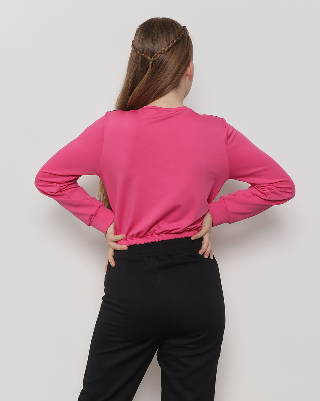 Blusa Juvenil Cropped com Elástico Helanca Rosa-1739819747157