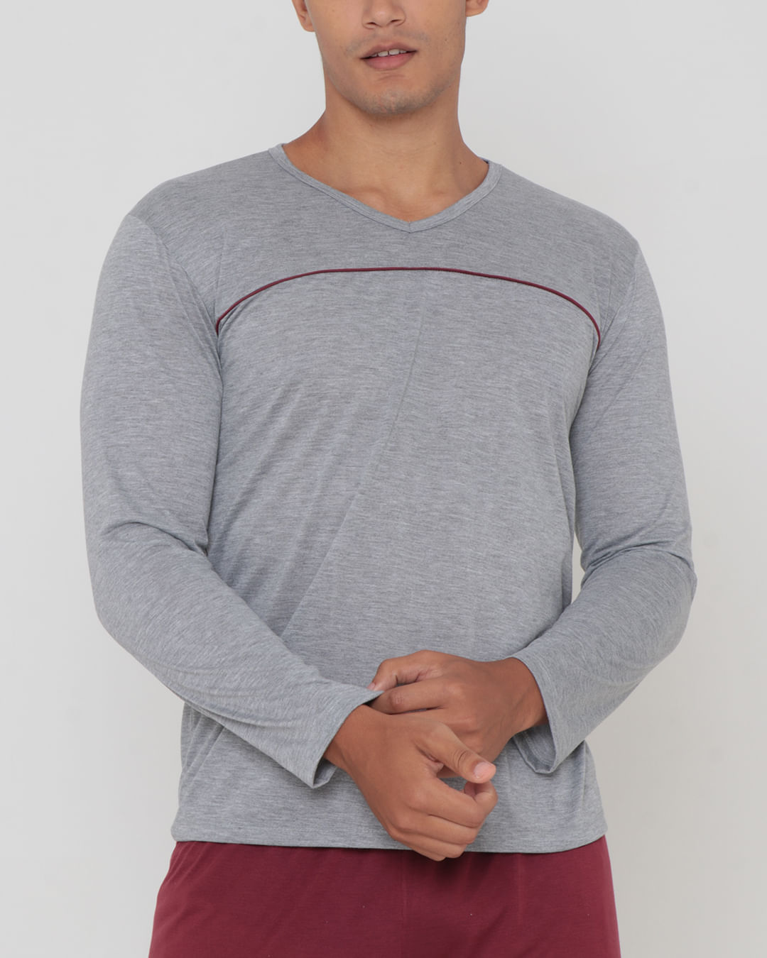 Pijama-Gola-V-Ml-E-Calca-67488---Cinza-Claro