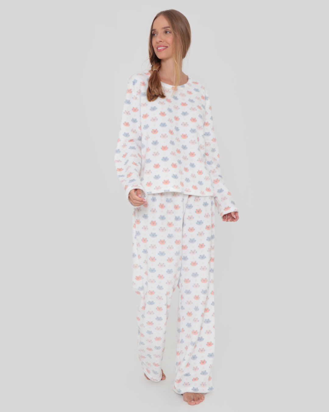 Pijama-Longo-Soft-Off-Gato---Off-White