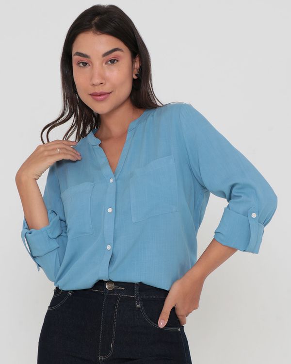 Camisa Feminina Viscose Lisa Azul Claro M