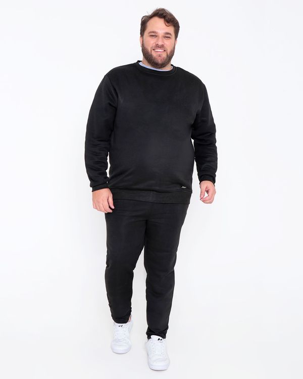 Calça Moletom Plus Size Masculina Reta Preta G1