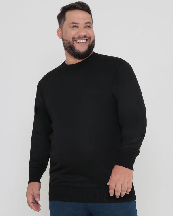 Suéter Tricô Masculino Plus Size Básico Preto G2