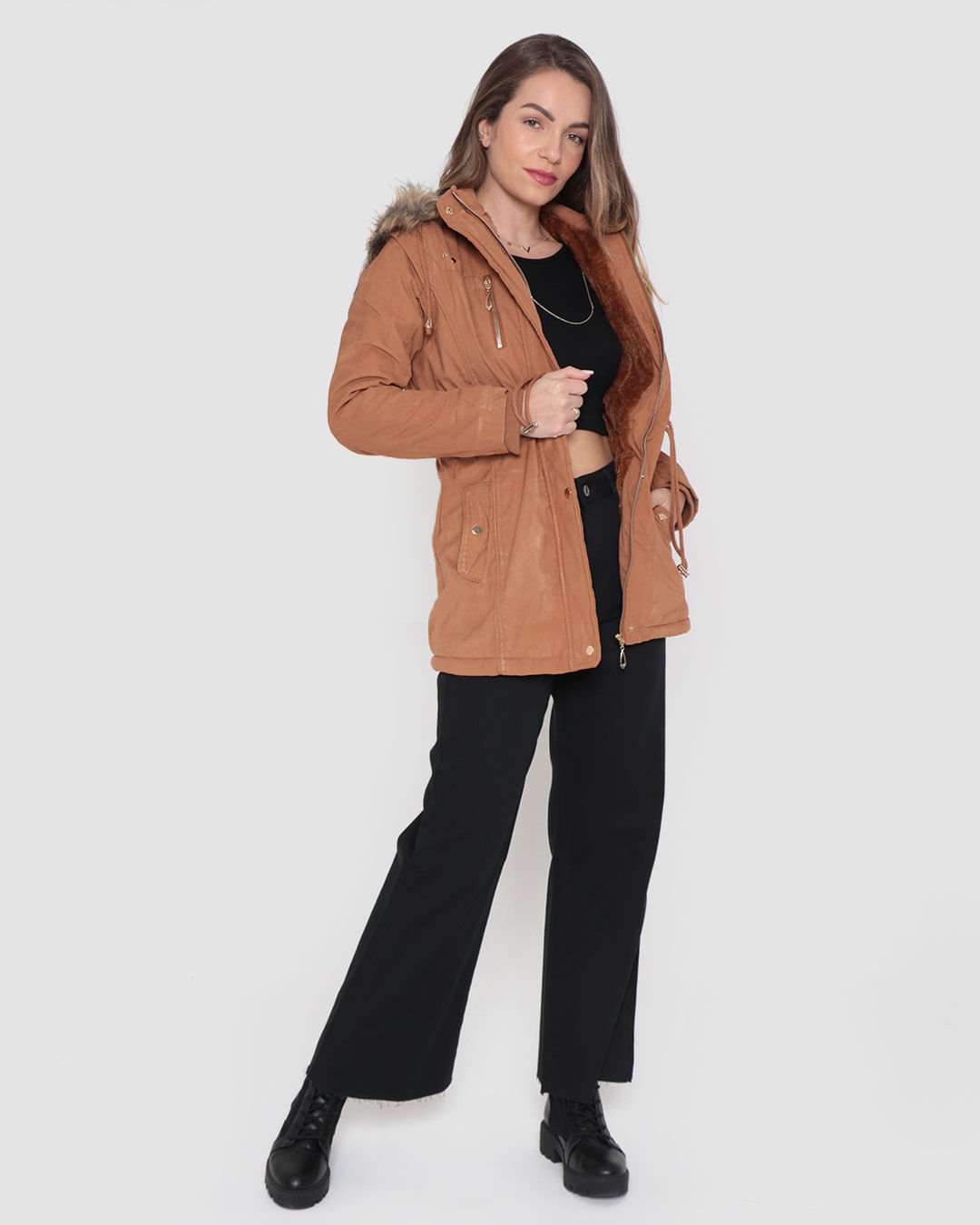 Parka-Com-Pelo-Srj-Fem-Pfj01---Marrom-Claro