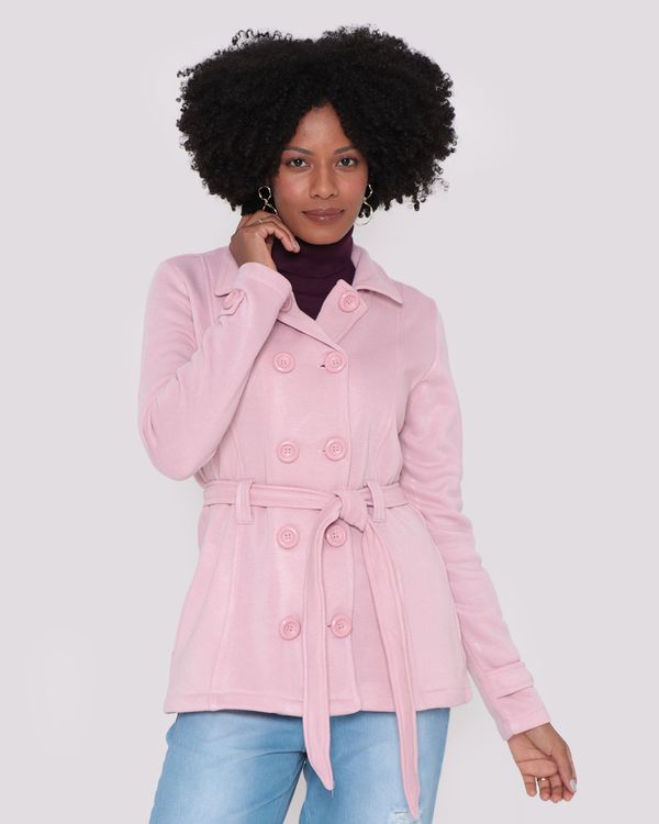 Casaco Feminino Moletom Com Cinto Rosa P