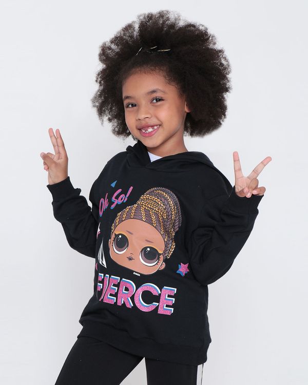 Blusão Moletom Infantil Lol Surprise Glitter Preto 12