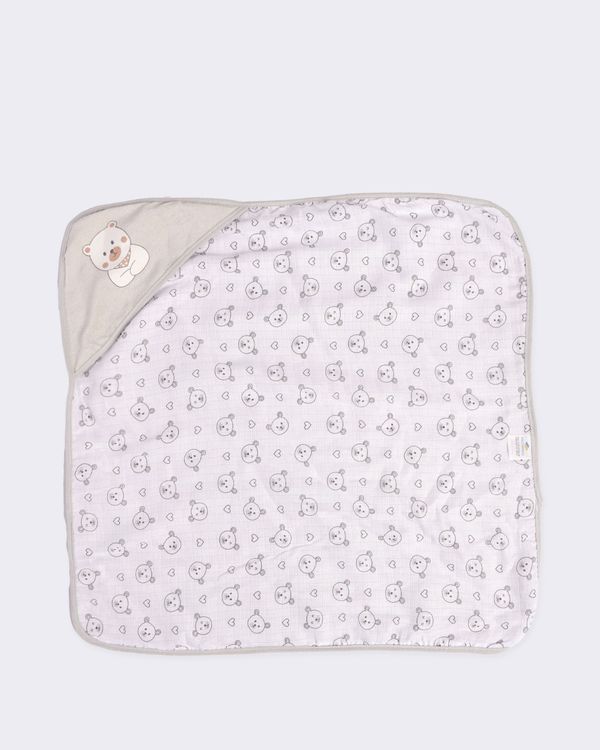 Toalha De Banho Bebê Bublim 68cm x 68cm Estampa Ursinho Com Capuz Cinza UN