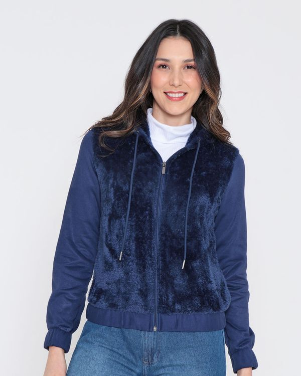 Casaco Feminino Capuz Pelinho Marinho P