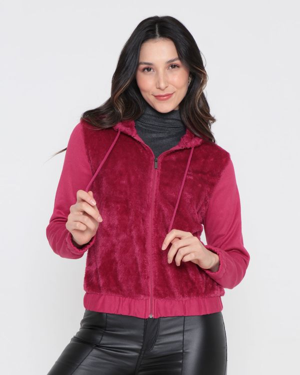 Casaco Feminino Capuz Pelinho Rosa Escuro GG