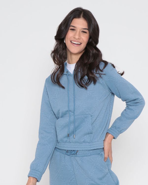 Blusão Feminino Matelassê Bolso Canguru Azul Claro P