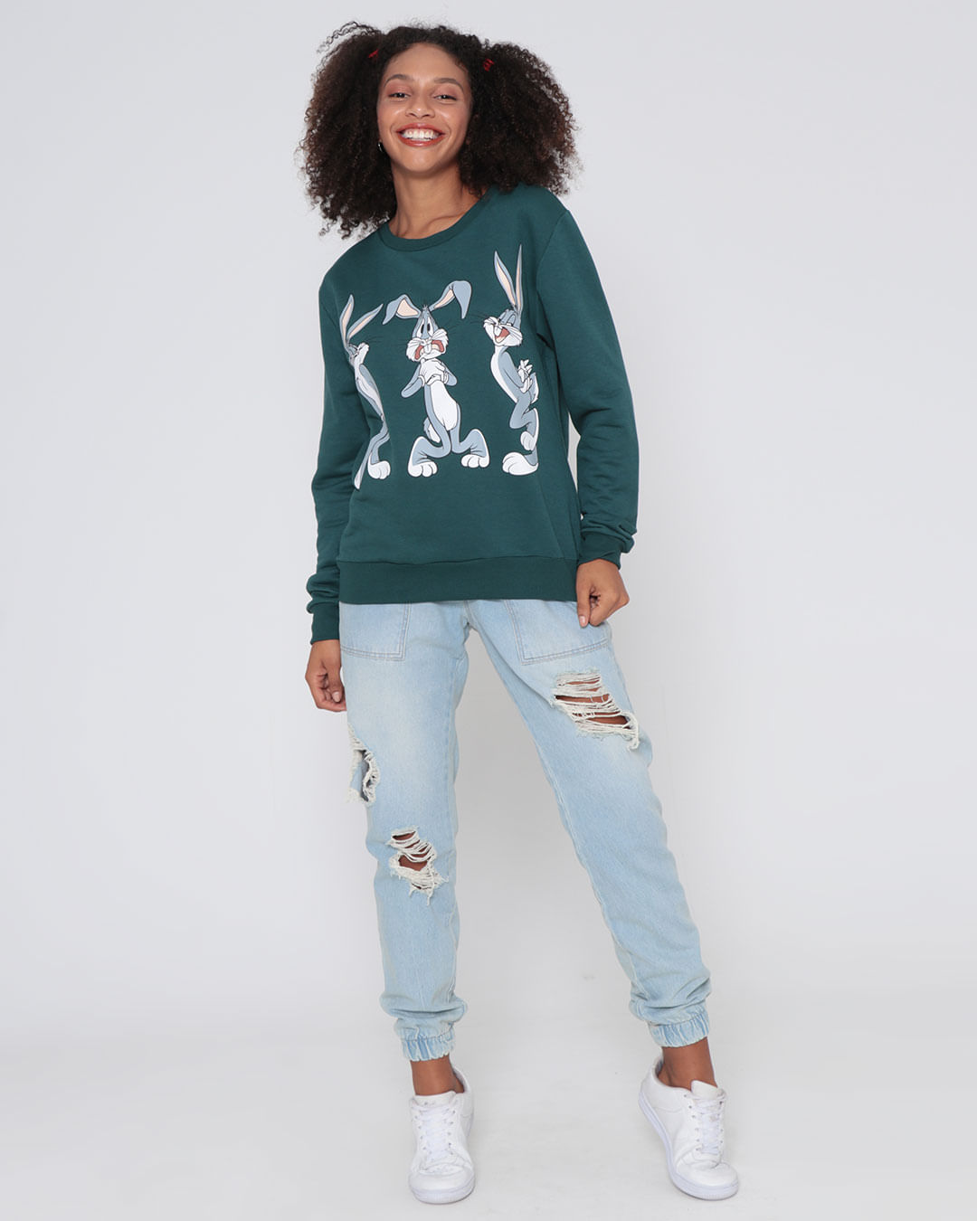 Blusão Moletom Feminino Pernalonga Looney Tunes Verde Escuro