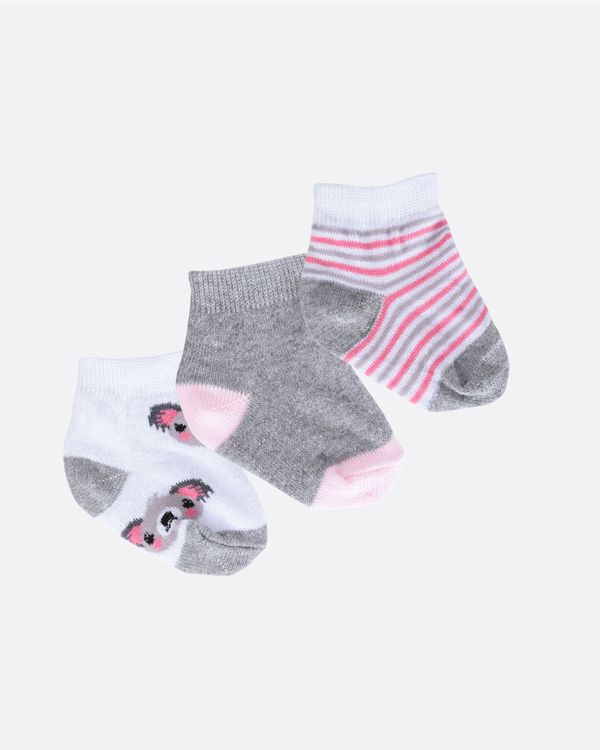 Kit Meia Bebê 3 Pares Coala Cinza Branco 19 A 21