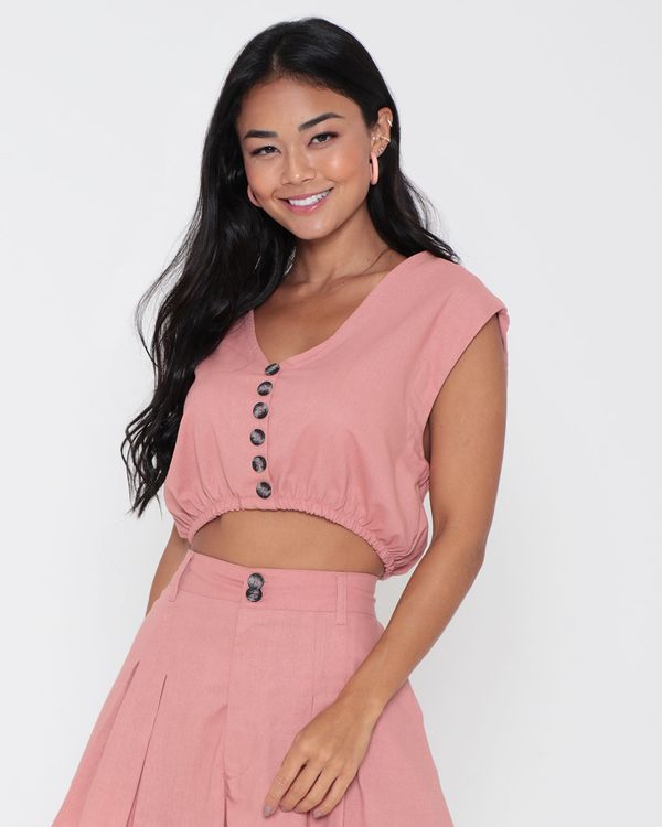 Blusa Cropped Linho Rosa Claro P