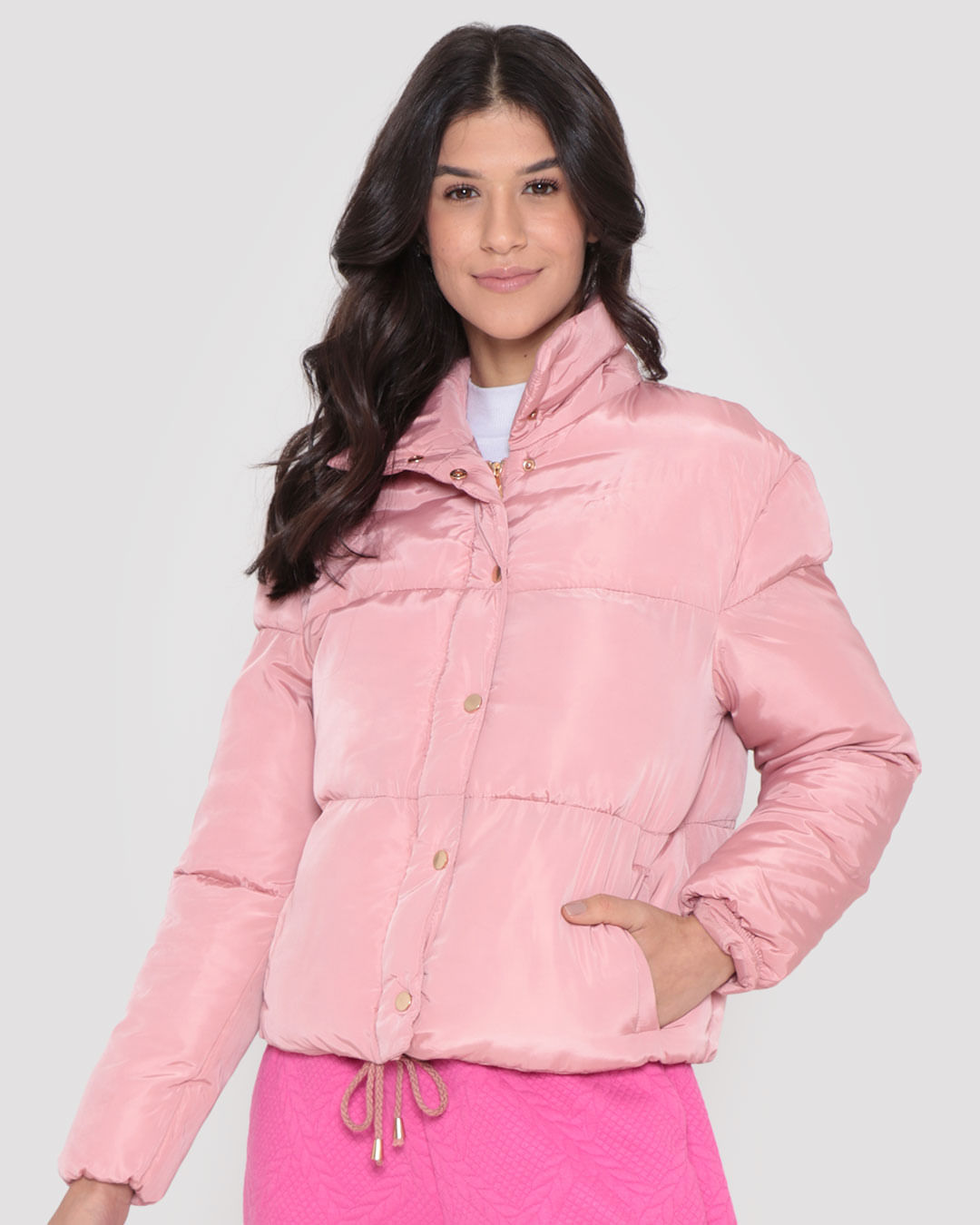 Jaqueta Feminina Puffer Matelassê Rosa Claro