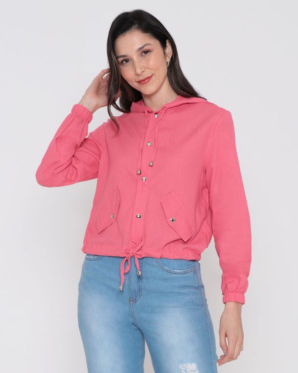 Jaqueta Feminina Linho Capuz Rosa Claro P