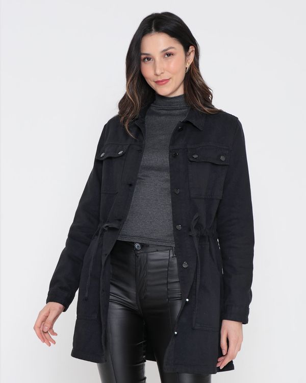 Jaqueta Feminina Sarja Parka Preta P