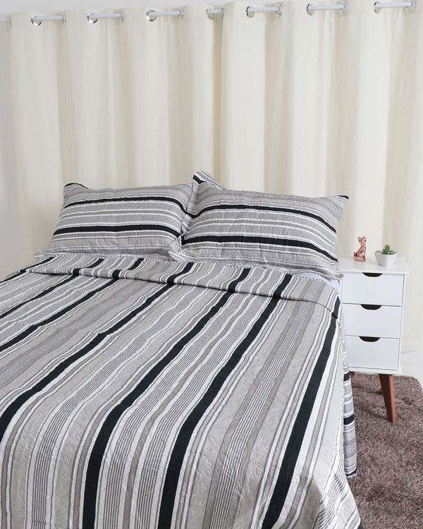 Kit Colcha Queen 3 Peças Ultrassônica Estampa Listras Bouti Plumagem Cinza UN