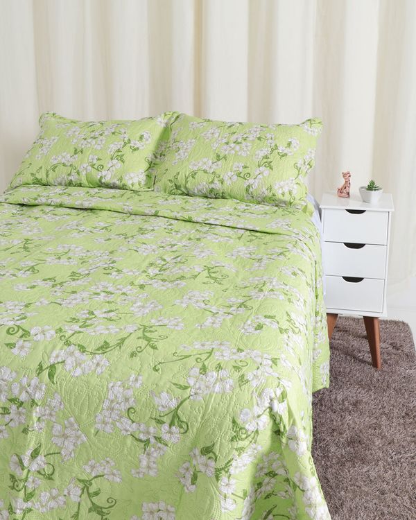 Kit Colcha Queen 3 Peças Ultrassônica Estampa Floral Bouti Plumagem Verde UN