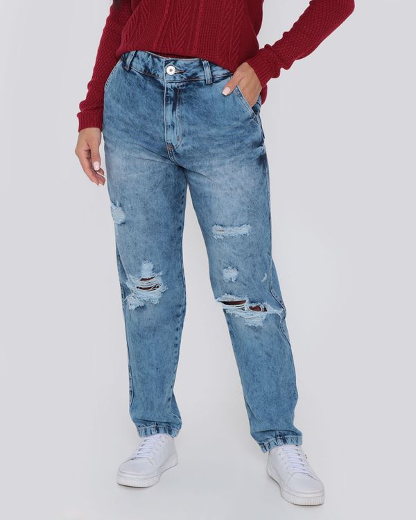 Calça Jeans Feminina Slouchy Destroyed Biotipo Azul 36