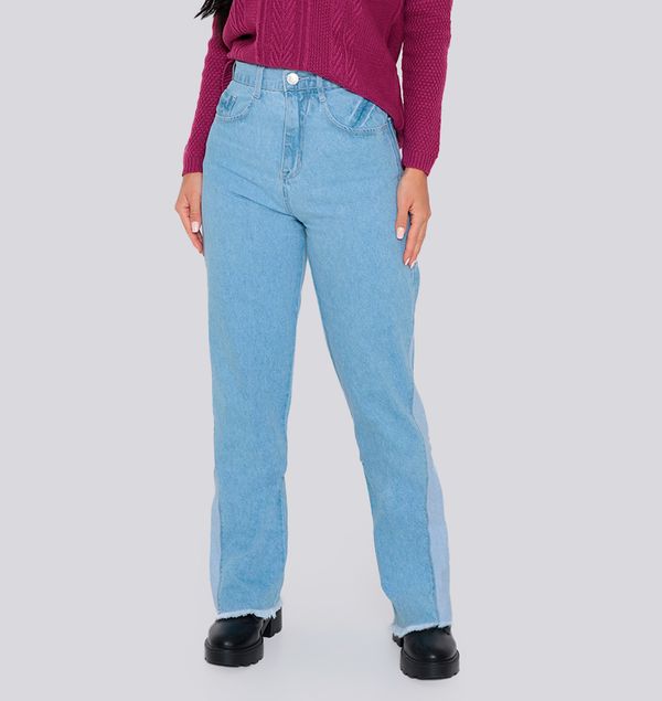 Calça Jeans Feminina Wide Leg Recorte Azul Claro 38