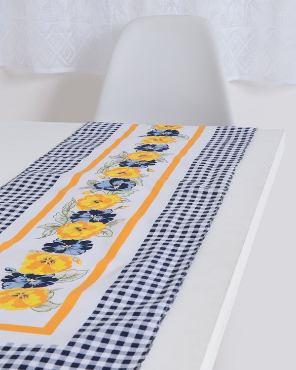 Caminho de Mesa40cm x 140cm Borda Xadrez Floral Marinho UN
