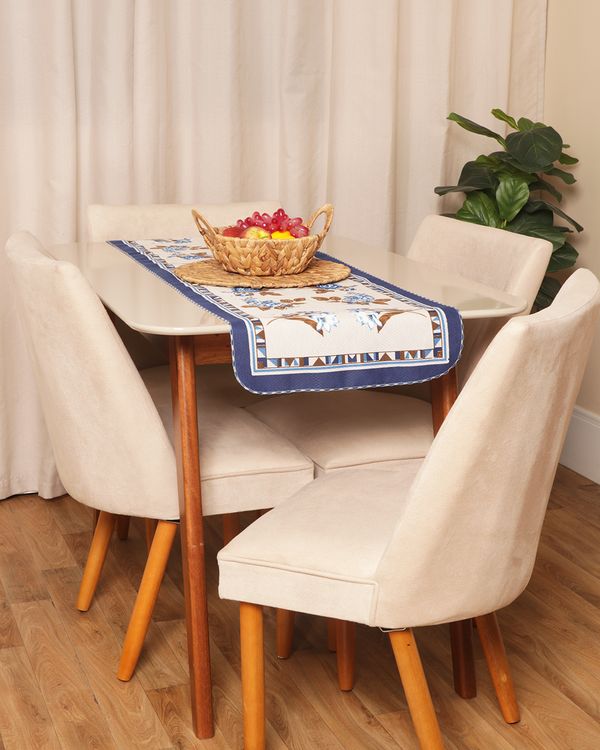 Trilho De Mesa Cozinha 140cm x 40cm Estampada Floral Marinho UN
