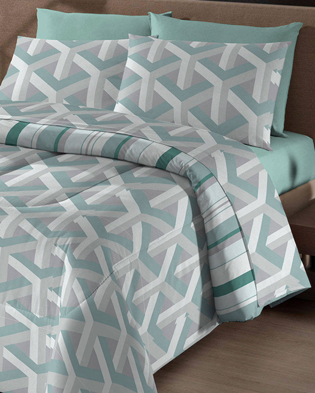 Jogo-De-Cama-Queen-Micro----4-Pecas---Verde-Geometrico